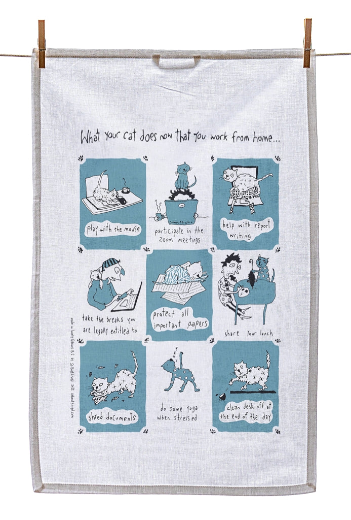 Tea Towel - What your cat does now that you work from home... (English & French)