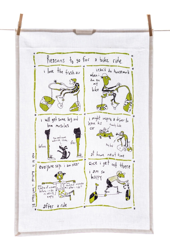 Tea Towel - Reasons to go for a bike ride (English & French)